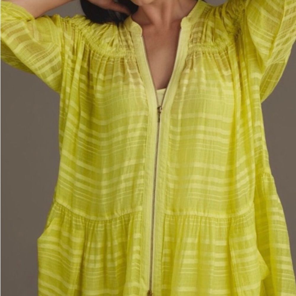 Anthropologie Long Sleeve Zip-Front Mini Dress Yellow Neon XS